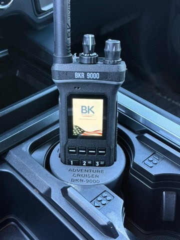 MOTOROLA APX NEXT IN BUFFALO ISLAND OUTFITTERS CUPHOLDER ADAPTER IN COLLABORATION WITH ADVENTURE CRUISER